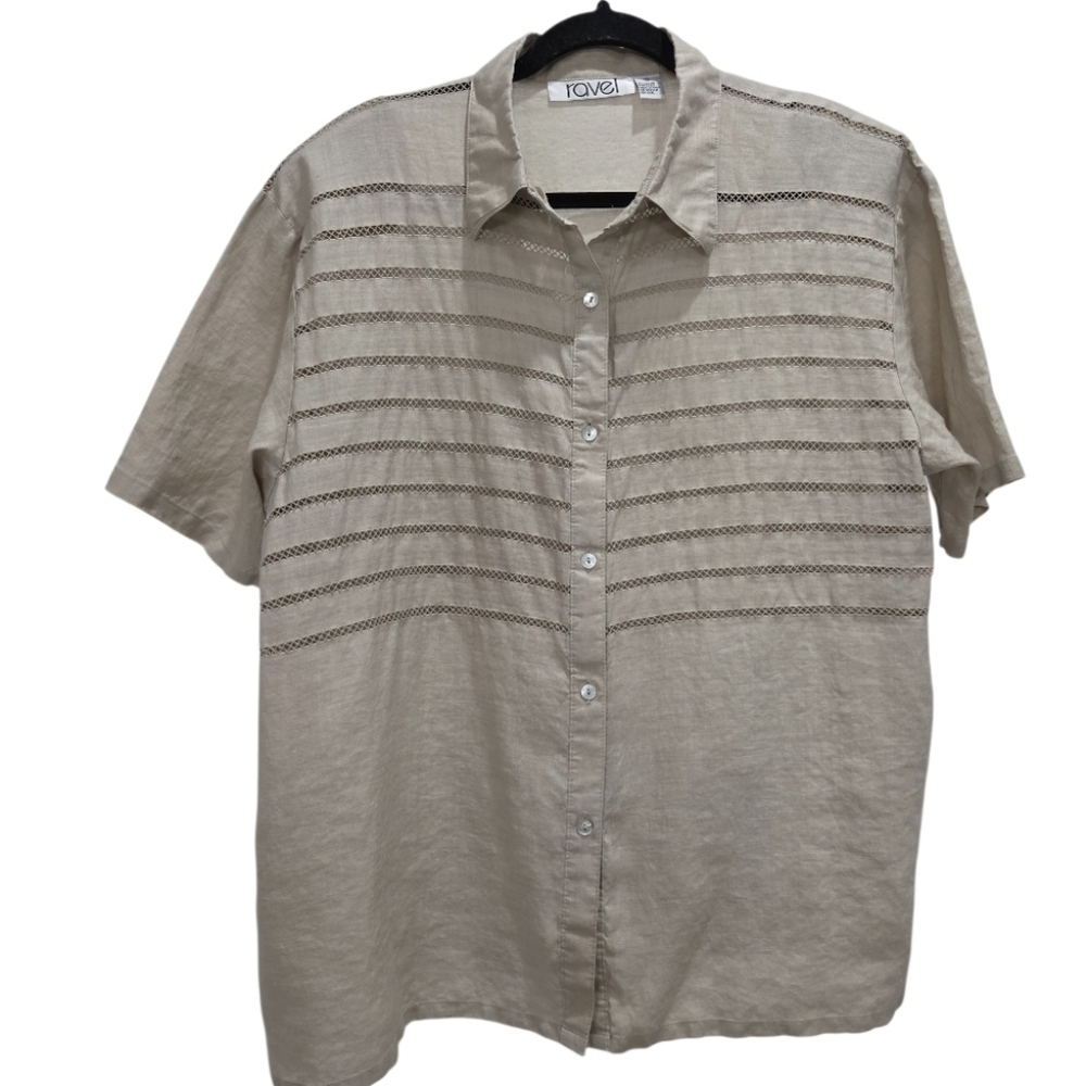 Ravel Womans 100% Ramie Button Down Shirt, XL